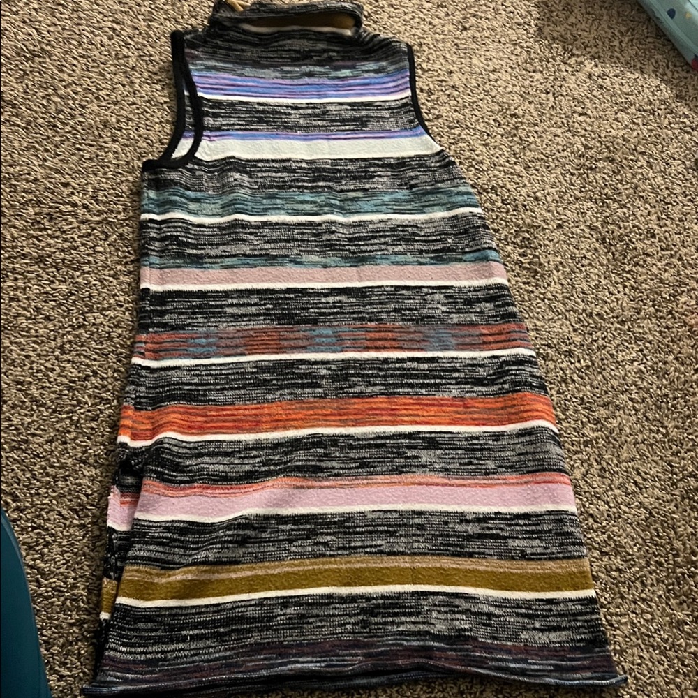 Anthropologie women’s Striped Sweater in Black, Blue, and Mustard